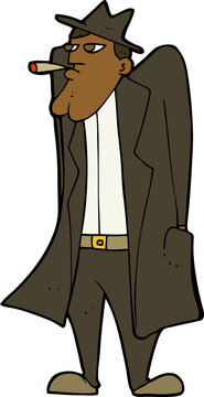 recommend clip art: cartoon man in hat and trench coat