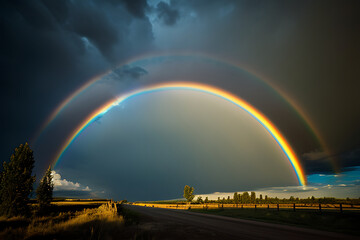 Double Rainbow Over Country Road