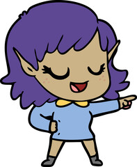 Obraz premium happy cartoon elf girl pointing