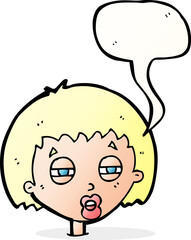 cartoon woman narrowing eyes with speech bubble