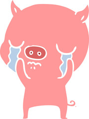 flat color style cartoon pig crying