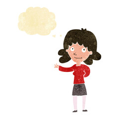 cartoon friendly woman with thought bubble