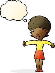 cartoon woman giving thumbs up symbol with thought bubble