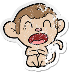 distressed sticker of a yawning cartoon monkey