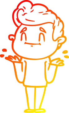 recommend clip art: warm gradient line drawing of a happy cartoon man shrugging