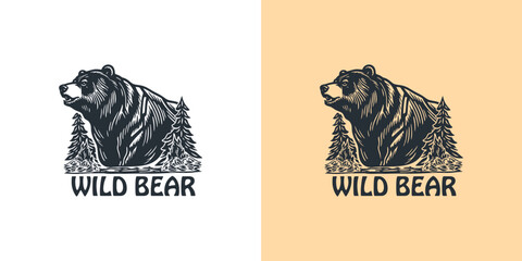 wild bear illustration - obrazy, fototapety, plakaty