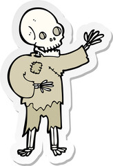 sticker of a cartoon skeleton waving