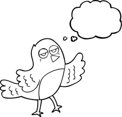 freehand drawn thought bubble cartoon bird