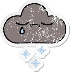 distressed sticker of a cute cartoon storm snow cloud