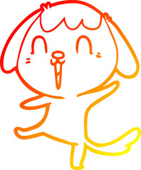 warm gradient line drawing of a happy cartoon dog