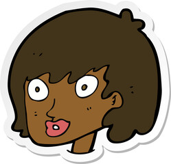 sticker of a cartoon happy female face