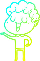 cold gradient line drawing of a laughing cartoon man