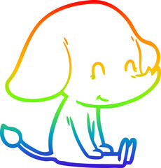 rainbow gradient line drawing of a cute cartoon elephant