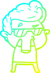 cold gradient line drawing of a cartoon cool guy