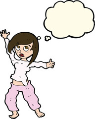 cartoon frightened woman with thought bubble
