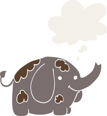 cartoon elephant with thought bubble in retro style