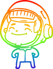 rainbow gradient line drawing of a happy cartoon astronaut