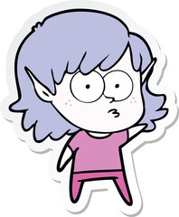 sticker of a cartoon elf girl staring