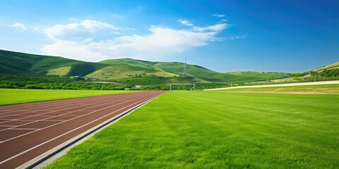 Miles of running track with green hills in background 