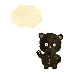 cartoon waving black bear cub with thought bubble