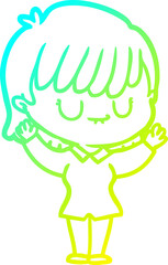 cold gradient line drawing of a cartoon woman