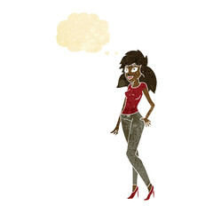 cartoon pretty woman with thought bubble