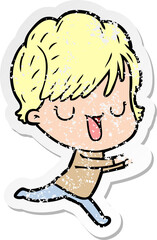 distressed sticker of a cartoon woman talking