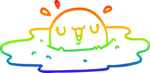 rainbow gradient line drawing of a cartoon fried egg
