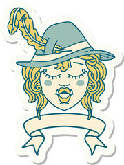 sticker of a singing half orc bard character with banner