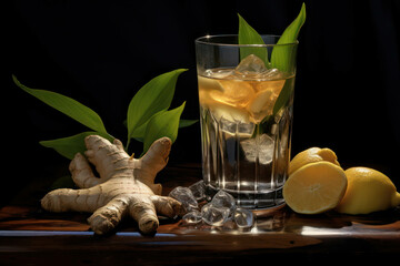 Yellow fruit ginger glass beverage sweet drink tea food fresh lemon cold green