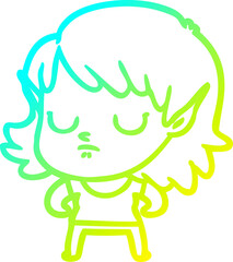 cold gradient line drawing of a cartoon elf girl