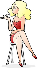 cartoon woman sitting on bar stool
