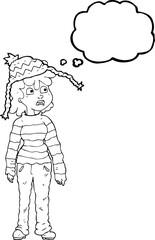 freehand drawn thought bubble cartoon teenager