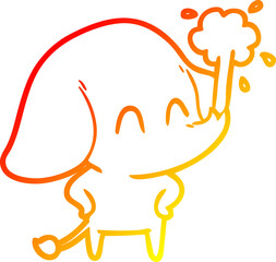 warm gradient line drawing of a cute cartoon elephant spouting water