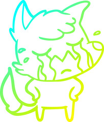 cold gradient line drawing of a crying fox cartoon