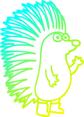 cold gradient line drawing of a cartoon spiky hedgehog