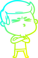 cold gradient line drawing of a cartoon man sweating