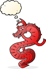 saxon dragon cartoon with thought bubble - obrazy, fototapety, plakaty