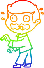 rainbow gradient line drawing of a cartoon stressed out pointing