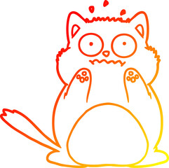 warm gradient line drawing of a cartoon worried cat