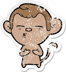 distressed sticker of a cartoon suspicious monkey