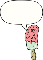 cartoon ice lolly with speech bubble