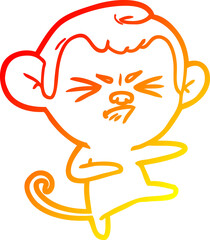 warm gradient line drawing of a cartoon angry monkey