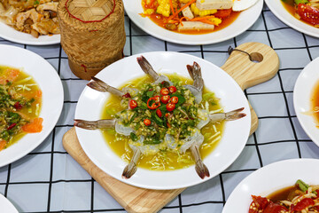 Shrimp in fish sauce, hot and spicy, seafood Thai. spicy salad shrimp in fish sauce