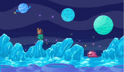 Space game. Vector illustration. The cosmic setting in game creates sense awe and wonderment Piloting spaceship or starship is fundamental part space game concept The game presents futuristic vision © Dmytro