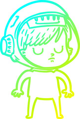 cold gradient line drawing of a cartoon astronaut woman