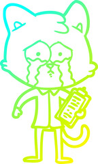 cold gradient line drawing of a cartoon cat