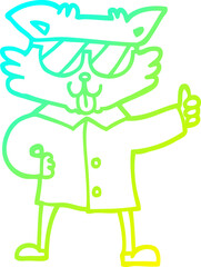 cold gradient line drawing of a cartoon cool cat