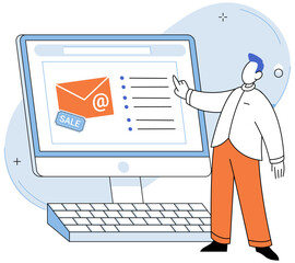 Email marketing vector illustration. Commercial success in email marketing is achieved through strategic targeting and segmentation Occupations in email marketing require combination creativity