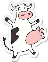 sticker of a cartoon cow swinging udder